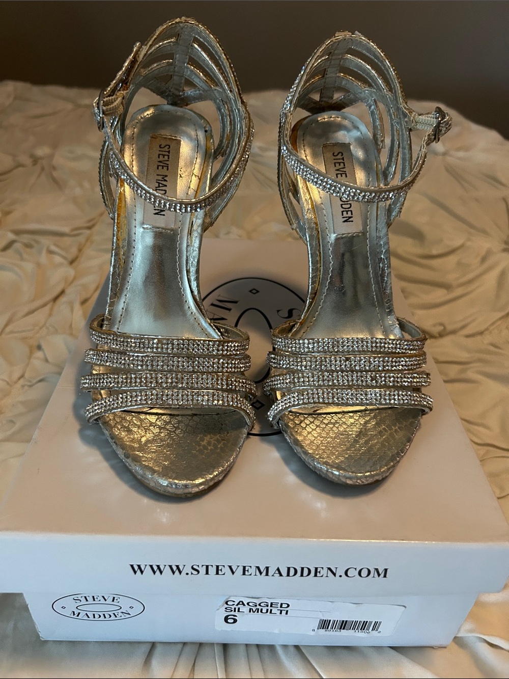 Steve Madden Silver Crystal-Strap High Heel Sandals